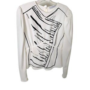 JW ANDERSON Women's Blouse. White With Black Graphic Design. Size 8. BEAUTIFUL!!